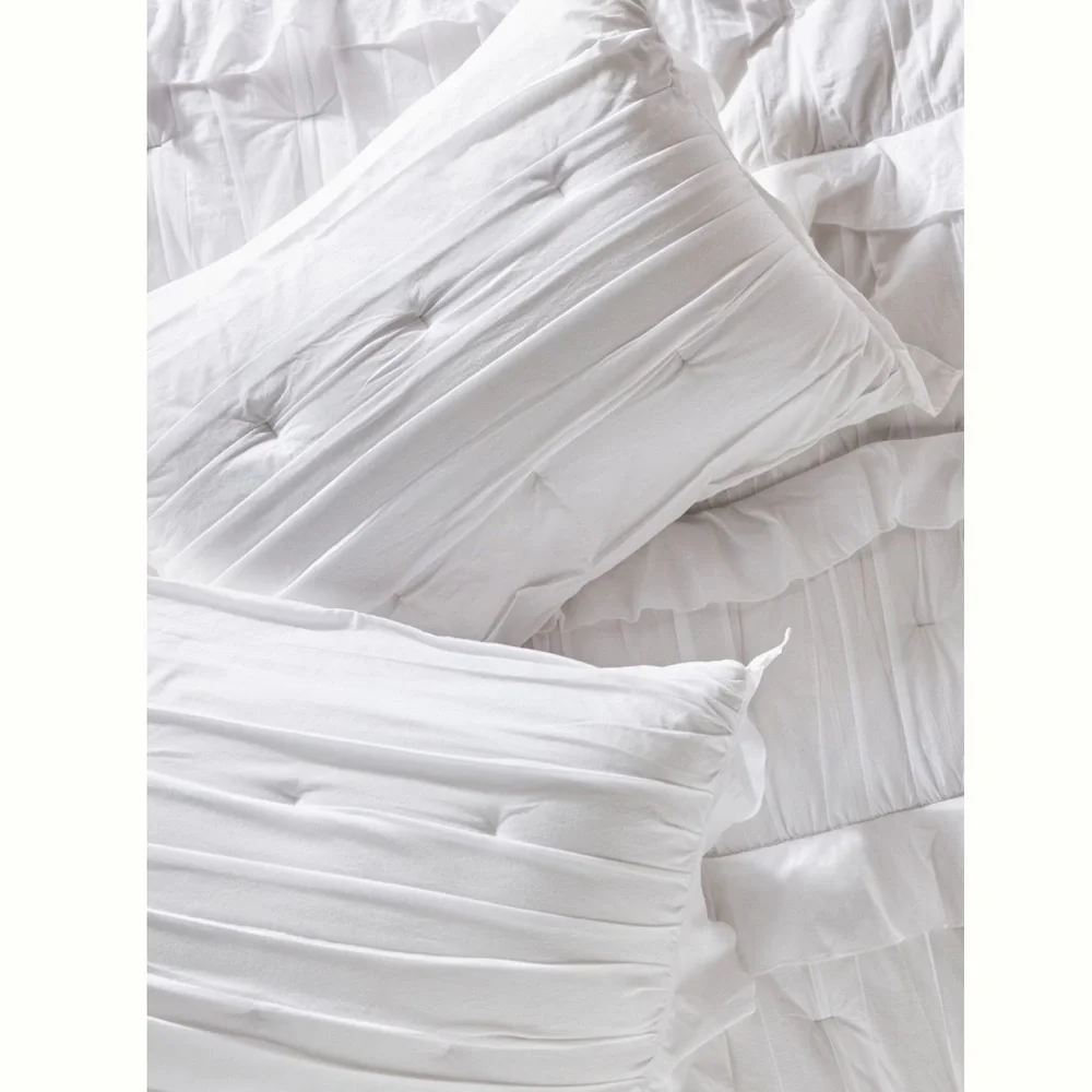 Set‎ Zaida Ruffled Voile Fresh White Quilt + Shams